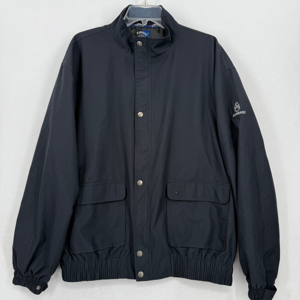 Callaway Golf Mens Windbreaker Jacket Black Snap‎ Full Zip Silverado Size Large